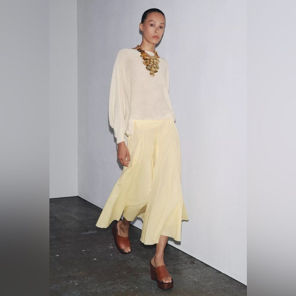 ZARA VOLUMINOUS ZW COLLECTION FLARED MIDI SKIRT - Picture 5 of 9